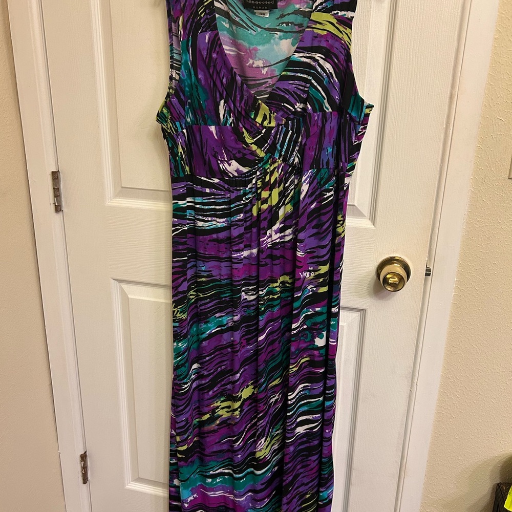 Connected Apparel Purple and Blue Ruched Maxi Sundress